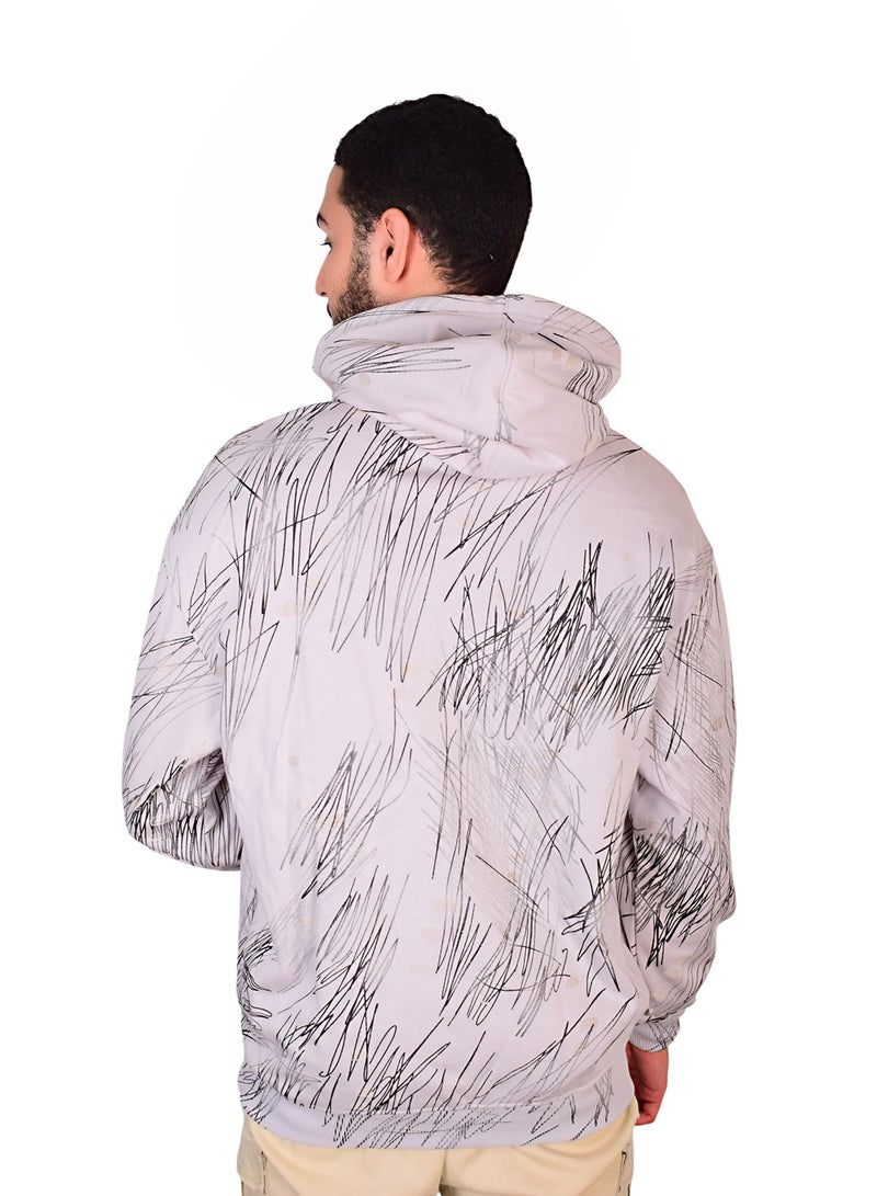 فايبز هودي رجالي قطن بأكمام طويلة مطبوع - رمادي - Image 2