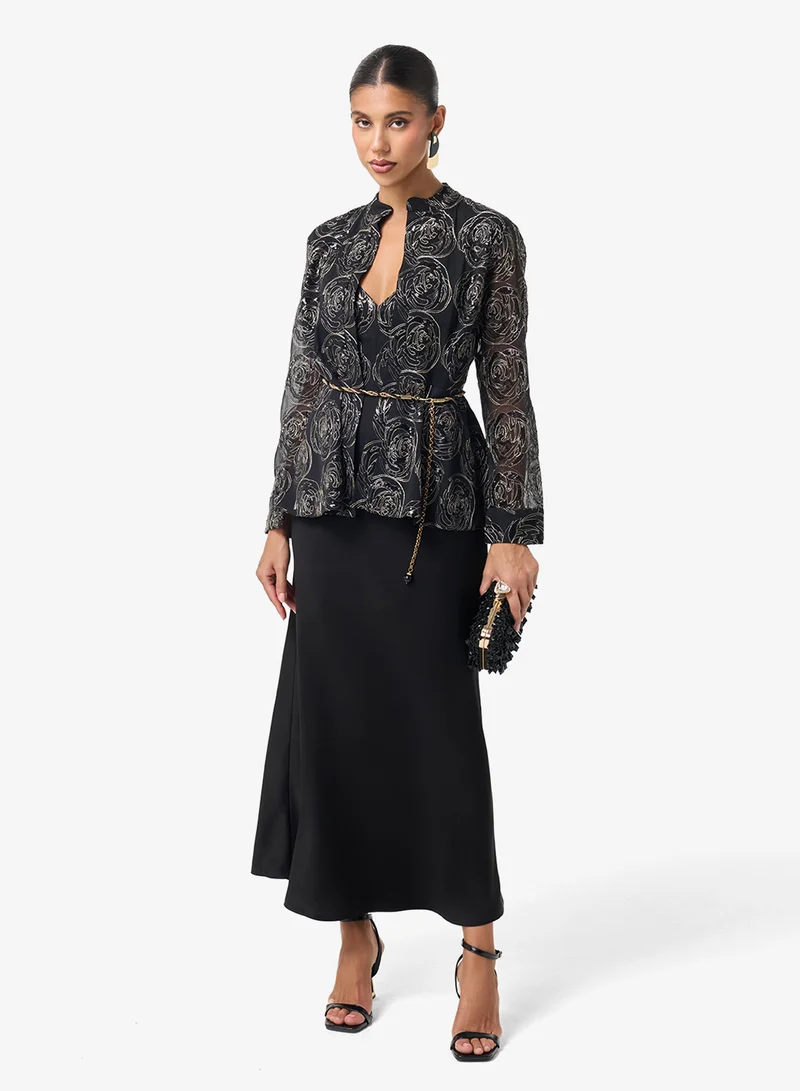 Threadz by Ajooni Long Sleeve Belted Midi Dress