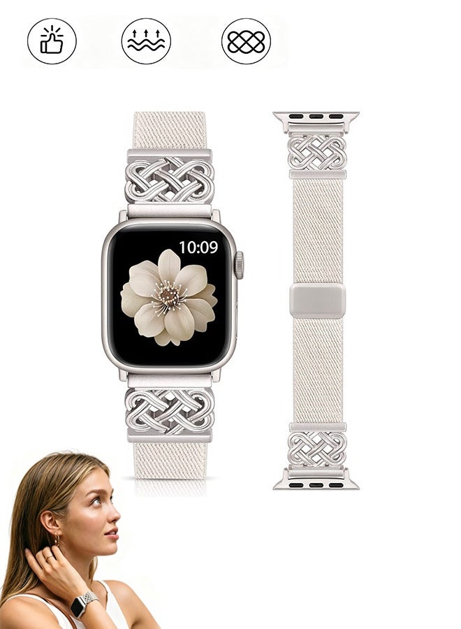 MXN Apple Watch Braided Magnetic Stretchy Bands Chinese Knot Nylon Band Adjustable Braided Strap for Apple Watch Ultra/SE/Series 1-10, 38/40/41/42mm (Starlight color) - Image 1