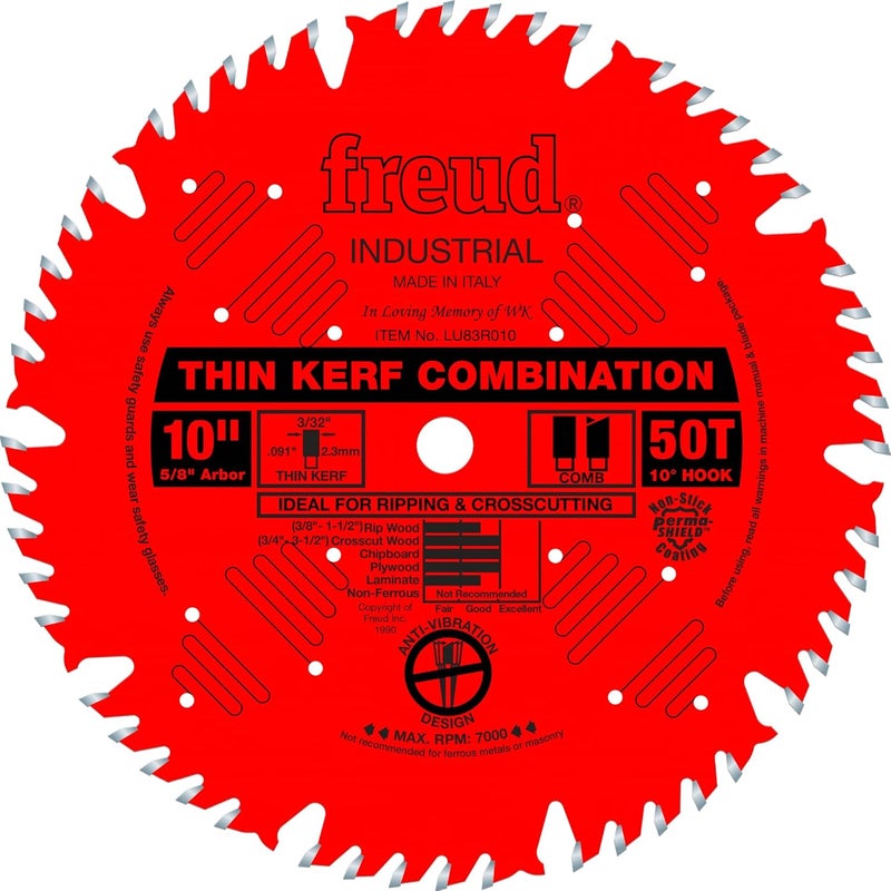 freud LU83R010 Industrial 10-in 50T Thin Kerf Combination Saw Blade - Image 1
