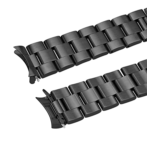 Kai Tian 20mm Curved Ends Watch Band with Foldover Clasp, Black Solid Quality Stainless Steel Half-Moon Tapered 3D Flats Metal Watch Strap for Men Women - Image 4