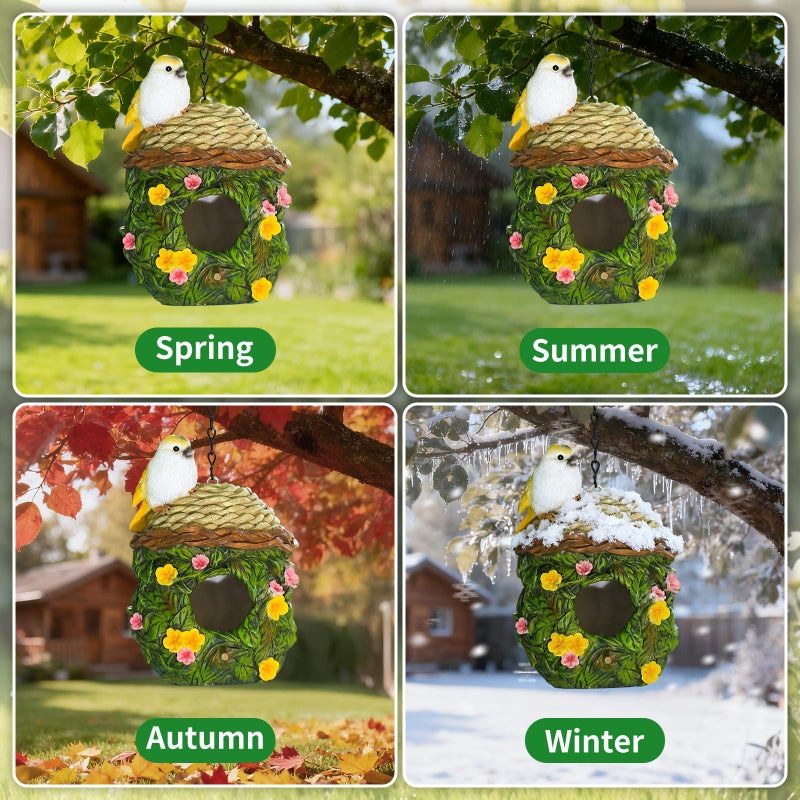 MINWOLF Bird Houses for Outside Bird Nesting Design Resin Birdhouse, Garden Outdoor Decor Bird House with Flower and Leaf Details, Birdhouses for Outdoors for Bluebird Finches Cardinals - Image 3