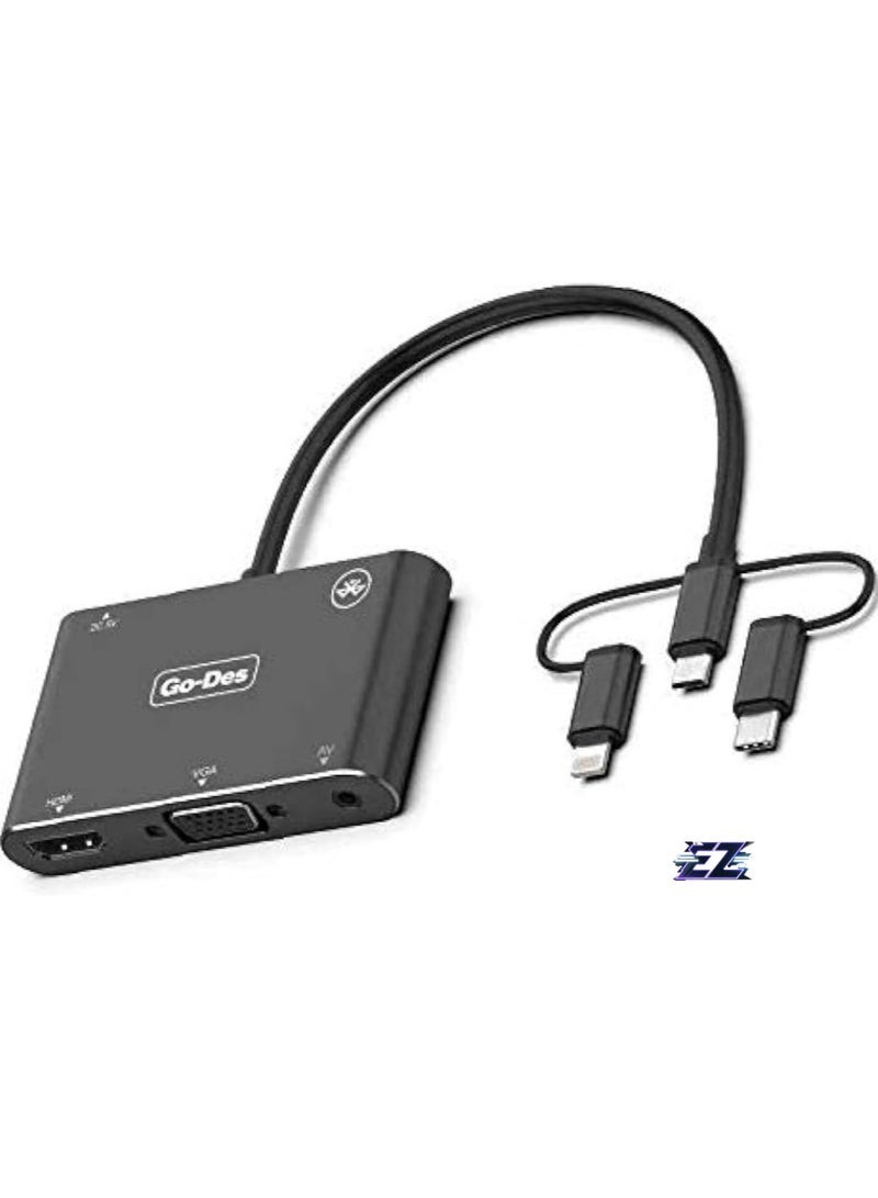 ELTRAZONE 5in1 Mobile HD Screen Player USB-C/Lightning/Micro USB to HDTV/VGA/AV Adapter - Image 1