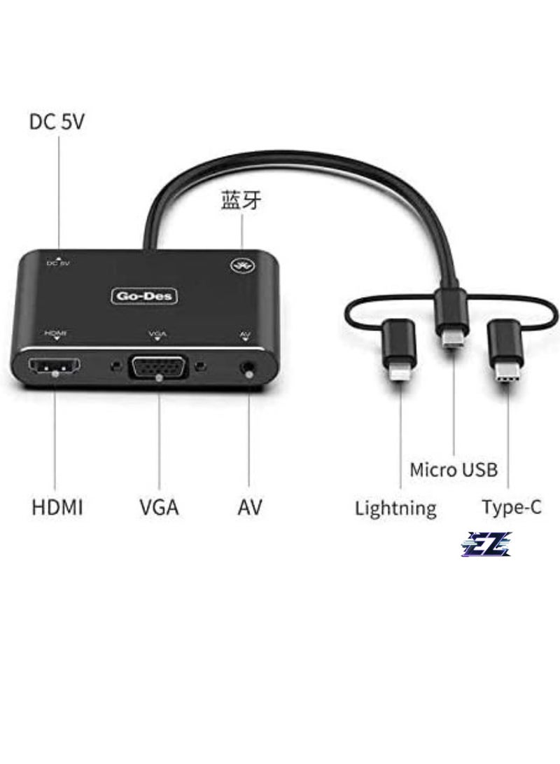 ELTRAZONE 5in1 Mobile HD Screen Player USB-C/Lightning/Micro USB to HDTV/VGA/AV Adapter - Image 2
