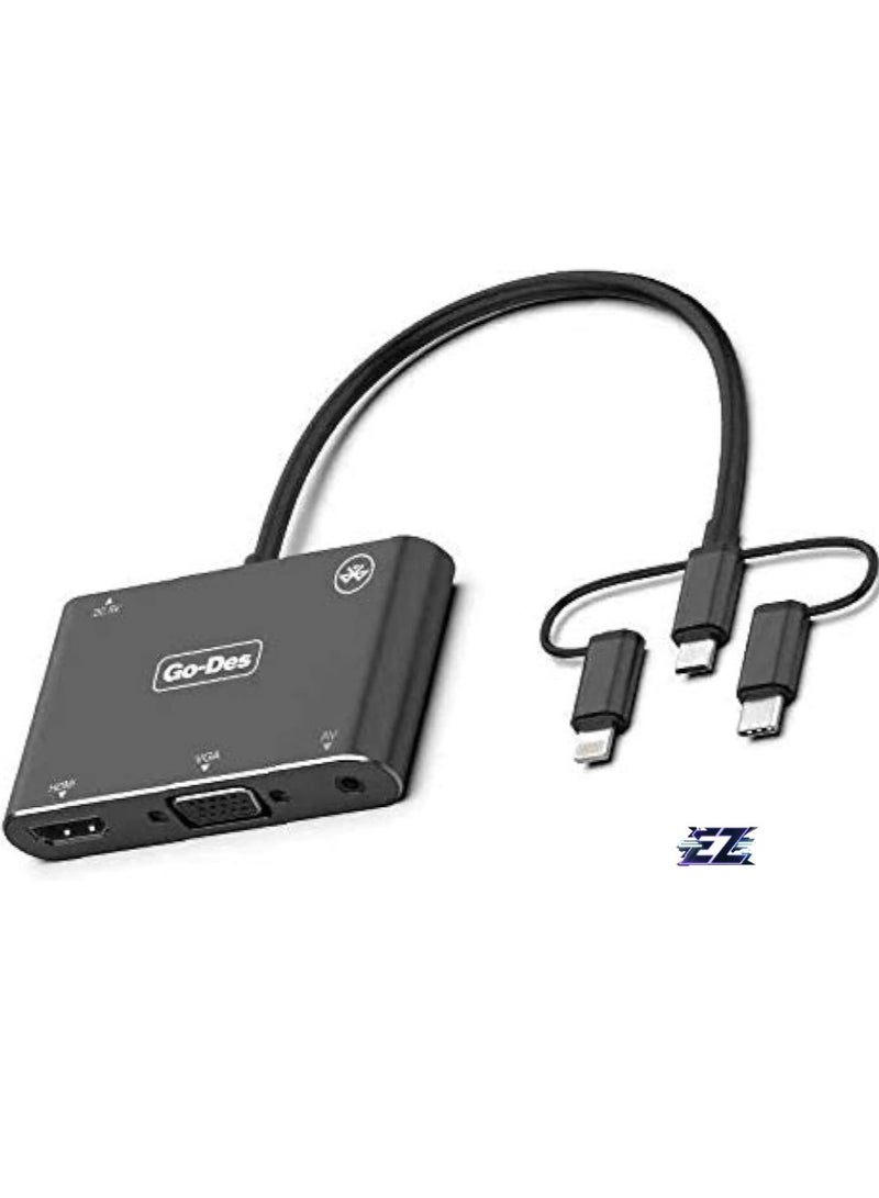 ELTRAZONE 5in1 Mobile HD Screen Player USB-C/Lightning/Micro USB to HDTV/VGA/AV Adapter - Image 4
