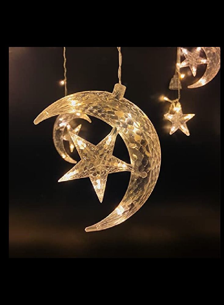 يوويل ضوء رمضان 3.5 متر لتزيين المنزل على شكل نجمة وقمر، ضوء LED للديكور الداخلي والخارجي، أبيض دافئ متعدد الأوضاع، ضوء زخرفي يعمل بـ 8 أوضاع - Image 2