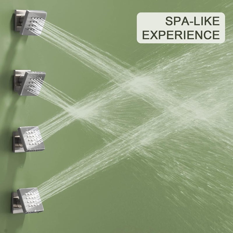 Bostingner Shower Body Spray Jets, Brushed Nickel Brass Square Shower Body Sprayer Spa Massage Showerhead Wall Mount Nozzles NPT 1/2”-4PCS (Brushed Nickel) - Image 2
