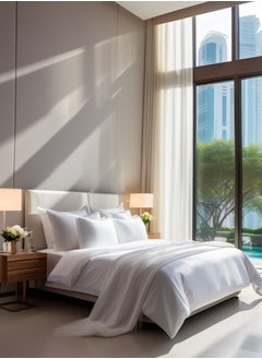 Raymond Home King Flat Sheet Bedsheet 144 Thread Count Luxirious Mercerised 100% Long Staple Cotton Bedding Solid Pre Shrunk Percale Finish Bed Linen with 2 Pillow Case - White (274 * 274 CM)  - Image 2