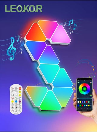 10 عبوات ألواح إضاءة حائط RGB LED مثلثة الشكل، أضواء منزلية ذكية للديكور المنزلي مزودة بمزامنة الموسيقى، متوافقة مع جوجل، لغرفة المعيشة وغرفة النوم وغرف الألعاب وديكور الحفلات - pzsku/Z0D6A7B13B6C89FCD21F6Z/45/_/1726310832/e95731b5-e022-4a50-9627-b2d4252845fe