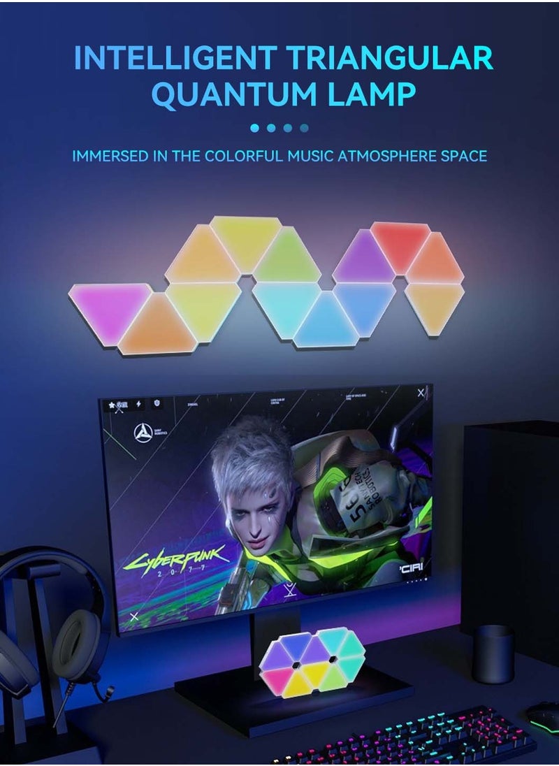 10 عبوات ألواح إضاءة حائط RGB LED مثلثة الشكل، أضواء منزلية ذكية للديكور المنزلي مزودة بمزامنة الموسيقى، متوافقة مع جوجل، لغرفة المعيشة وغرفة النوم وغرف الألعاب وديكور الحفلات