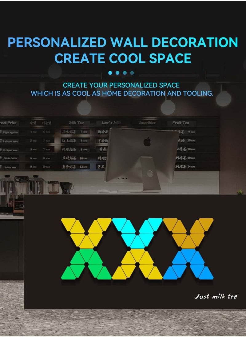 10 عبوات ألواح إضاءة حائط RGB LED مثلثة الشكل، أضواء منزلية ذكية للديكور المنزلي مزودة بمزامنة الموسيقى، متوافقة مع جوجل، لغرفة المعيشة وغرفة النوم وغرف الألعاب وديكور الحفلات