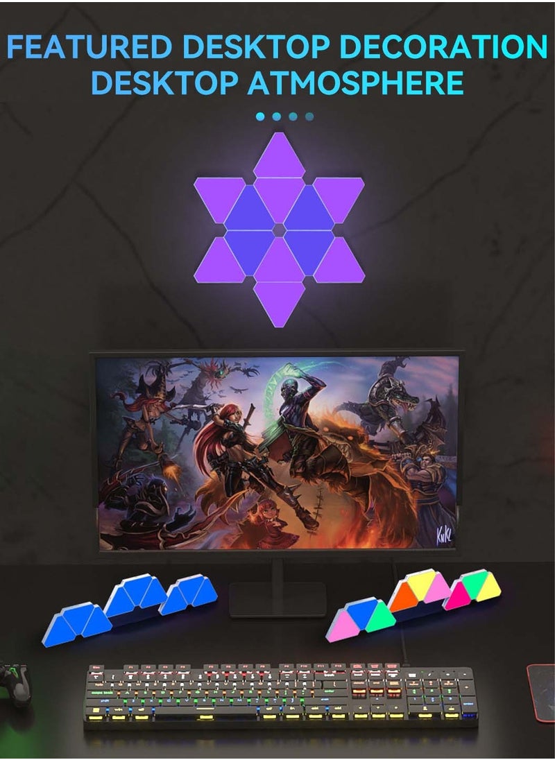 10 عبوات ألواح إضاءة حائط RGB LED مثلثة الشكل، أضواء منزلية ذكية للديكور المنزلي مزودة بمزامنة الموسيقى، متوافقة مع جوجل، لغرفة المعيشة وغرفة النوم وغرف الألعاب وديكور الحفلات