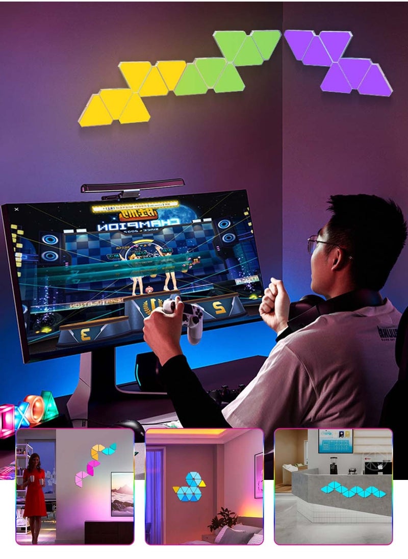 10 عبوات ألواح إضاءة حائط RGB LED مثلثة الشكل، أضواء منزلية ذكية للديكور المنزلي مزودة بمزامنة الموسيقى، متوافقة مع جوجل، لغرفة المعيشة وغرفة النوم وغرف الألعاب وديكور الحفلات