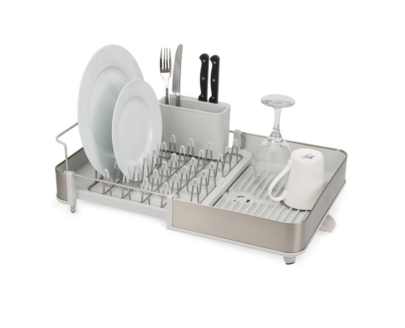 Joseph Joseph Extend Steel Expandable Dish Drying Rack with Removable Cutlery Holder Swivel Draining Spout Stainless Steel