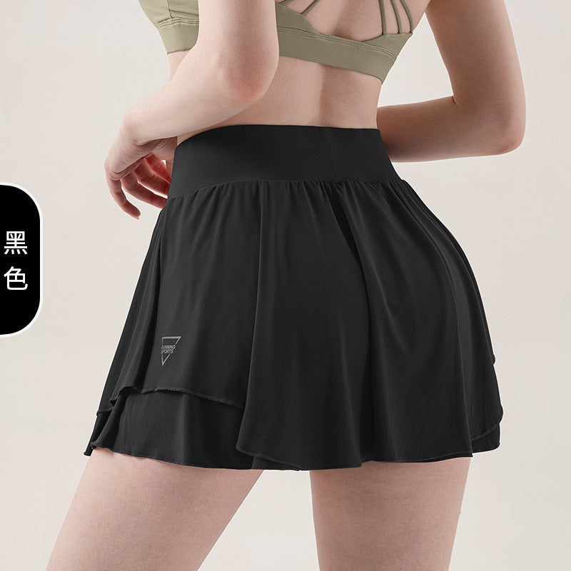 Generic Anti-light European and American Badminton Fitness Tennis Skirt Running Quick-drying Skirt Womens Three-part Pants Sports Yoga Skirt Black