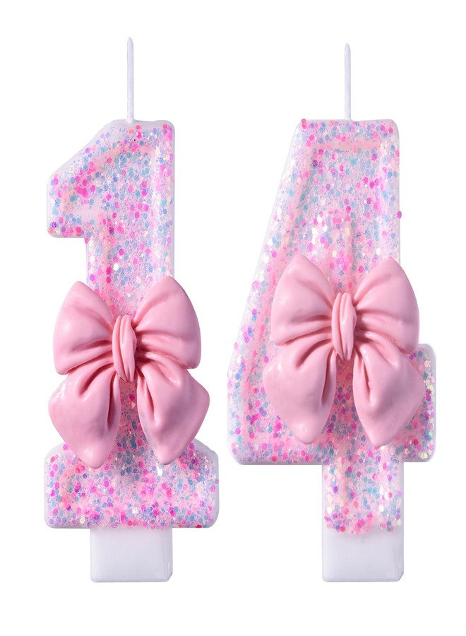 VSHILI 14th Birthday Candles, Pink 14 Year Old Number Birthday Candles, Happy Birthday Party Cake Topper Decoration Gifts - Image 1