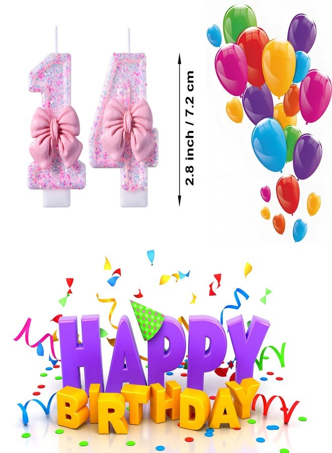VSHILI 14th Birthday Candles, Pink 14 Year Old Number Birthday Candles, Happy Birthday Party Cake Topper Decoration Gifts - Image 2