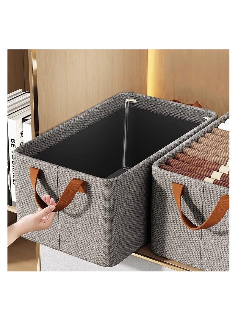 Generic 3 PCS Large Foldable Clothes Storage Box with Steel Frame & Handles - Thickened Fabric Closet Organizer with Lid - Stackable Storage Bins for Wardrobe, Bedroom & Blanket Organization - Image 3