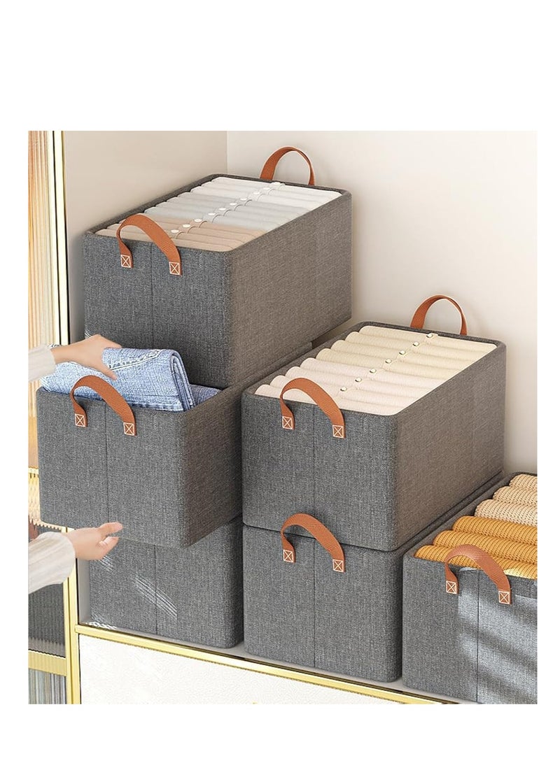 Generic 3 PCS Large Foldable Clothes Storage Box with Steel Frame & Handles - Thickened Fabric Closet Organizer with Lid - Stackable Storage Bins for Wardrobe, Bedroom & Blanket Organization - Image 1