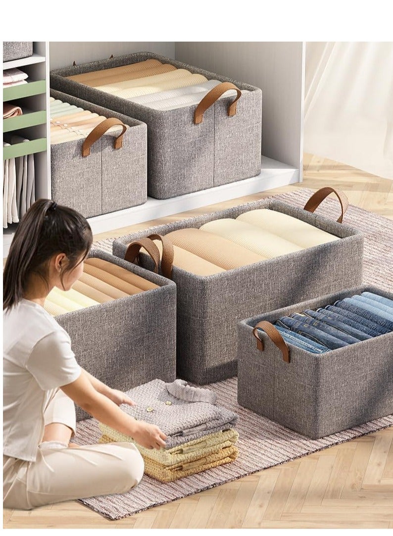 Generic 3 PCS Large Foldable Clothes Storage Box with Steel Frame & Handles - Thickened Fabric Closet Organizer with Lid - Stackable Storage Bins for Wardrobe, Bedroom & Blanket Organization - Image 4