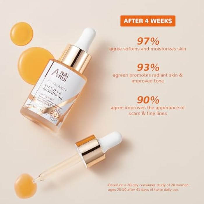 ANAI RUI Squalane + Vitamin E Rosehip Oil Moisturizer for Face,Hair,Skin& Nail Hydrate, Reduce Scars and Stretch Marks, Wrinkles for Smoother, Softer Skin 1 fl. Oz - Image 4