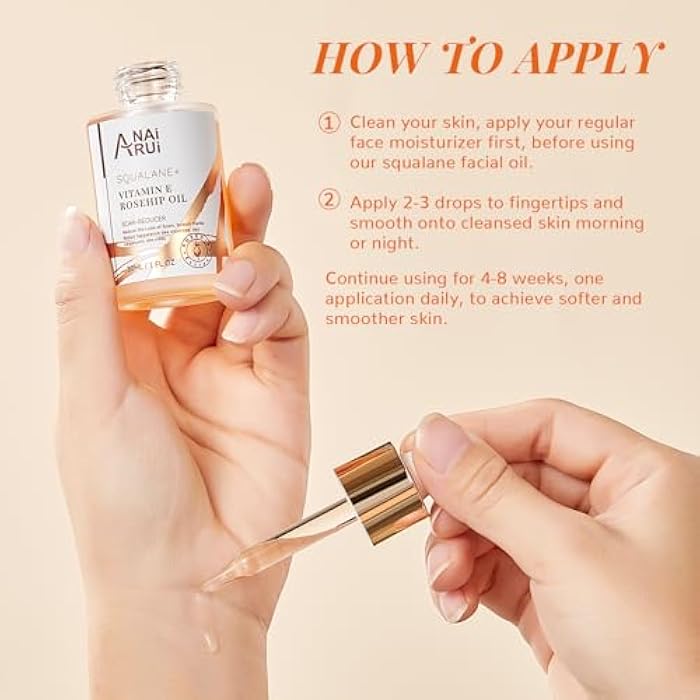 ANAI RUI Squalane + Vitamin E Rosehip Oil Moisturizer for Face,Hair,Skin& Nail Hydrate, Reduce Scars and Stretch Marks, Wrinkles for Smoother, Softer Skin 1 fl. Oz - Image 5