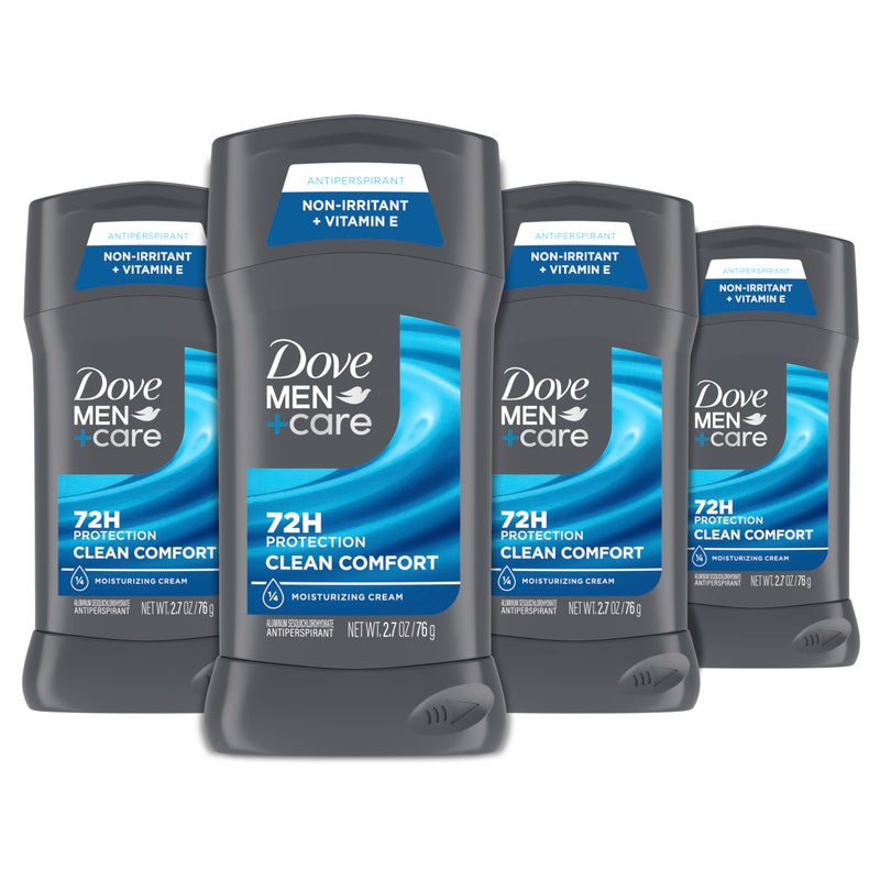 Dove Men+Care Antiperspirant Deodorant Stick 4 Count Clean Comfort 72-Hour Sweat & Odor Protection Antiperspirant for Men With 1/4 Moisturizing Cream 2.7 oz - Image 1