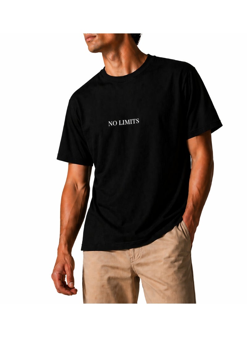 Men's Relax Fit Cotton T-shirt with "No Limits" Print - Black - Image 1