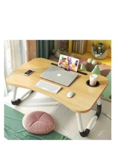Folding table for laptop and iPad with pen slot and cup holder, with anti-slip and foldable legs, suitable for studying, working, reading, watching movies and eating, suitable for bed, sofa and floor