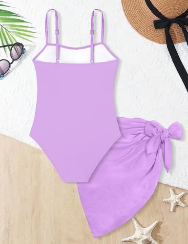 TALLWH Girls Swimsuit Size 8, Adjustable Straps Cut Out One Piece Swimsuit with Solid Color Cover Up Skirt One Piece Bathing Suit Girls Bathing Suit Size 7 - Image 5