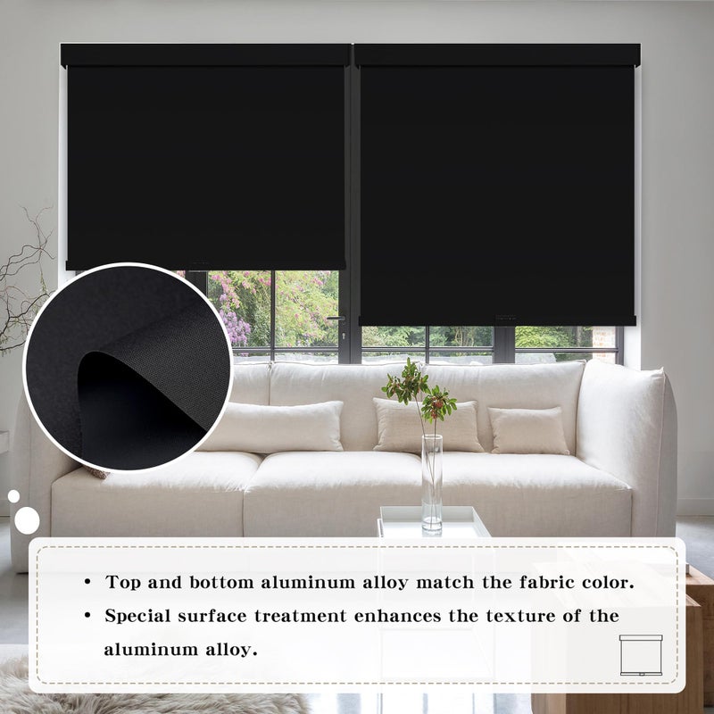 SUNOFF Cordless Blackout Roller Shades Blinds for Windows Free-Stop,Pull Down Room Darkening with Valance,Thermal Insulated Woven Fabric Window Door Blinds for Home,Office,Black 34" W x 72" H - Image 3