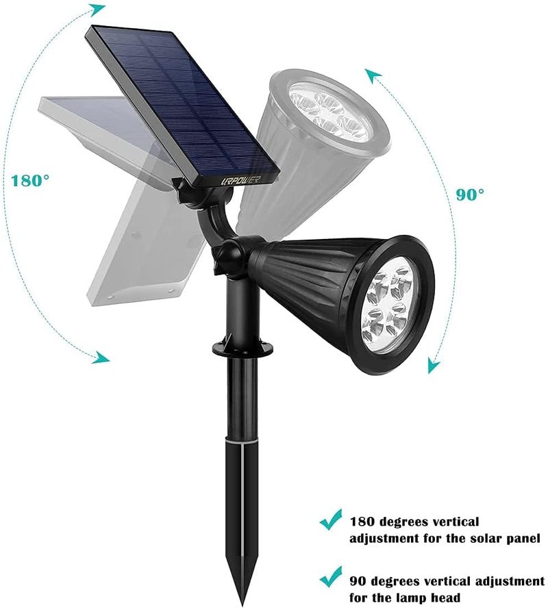 URPOWER Solar Lights Outdoor, Adjustable Spot Lights Outdoor, 2-in-1 Waterproof Landscape Spotlights Wall Light, Dusk-to-Dawn Solar Powered Light for Garden, Yard (2 Pack Warm) - Image 2