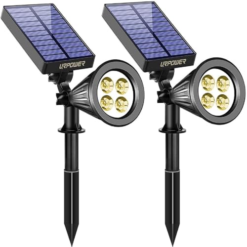 URPOWER Solar Lights Outdoor, Adjustable Spot Lights Outdoor, 2-in-1 Waterproof Landscape Spotlights Wall Light, Dusk-to-Dawn Solar Powered Light for Garden, Yard (2 Pack Warm) - Image 1