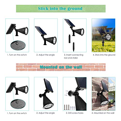 URPOWER Solar Lights Outdoor, Adjustable Spot Lights Outdoor, 2-in-1 Waterproof Landscape Spotlights Wall Light, Dusk-to-Dawn Solar Powered Light for Garden, Yard (2 Pack Warm) - Image 5