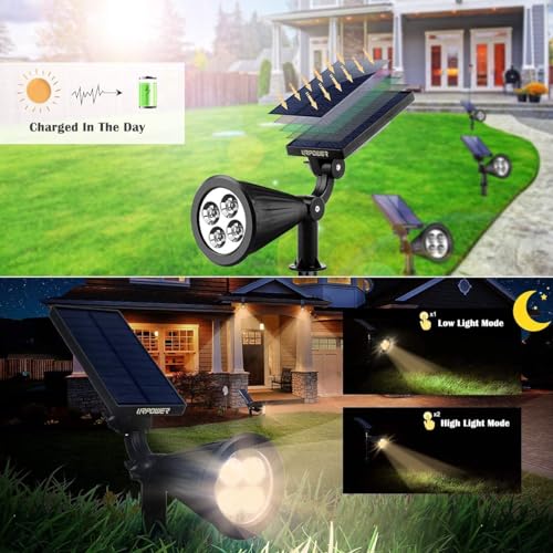 URPOWER Solar Lights Outdoor, Adjustable Spot Lights Outdoor, 2-in-1 Waterproof Landscape Spotlights Wall Light, Dusk-to-Dawn Solar Powered Light for Garden, Yard (2 Pack Warm) - Image 3