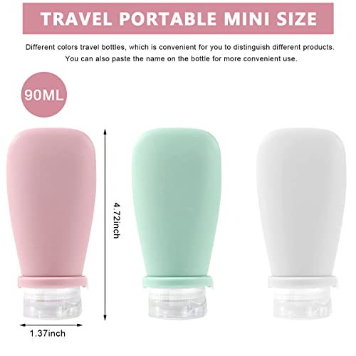 MAYCREATE® 3pcs Travel Toiletries Bottles Kit 90ML Silicone Toiletries Containers with Leakproof Lid, Refillable Body Lotion Dispenser Bottle for Shampoo, Conditioner, Gel, Body Wash - Image 2