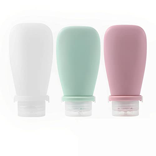 MAYCREATE® 3pcs Travel Toiletries Bottles Kit 90ML Silicone Toiletries Containers with Leakproof Lid, Refillable Body Lotion Dispenser Bottle for Shampoo, Conditioner, Gel, Body Wash - Image 1