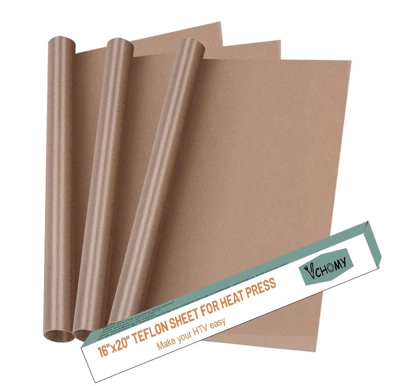 VCHOMY أوراق تيفلون لآلة الضغط الحراري 1620 ورقة رول PTFE غير لاصقة قابلة لإعادة الاستخدام لكرات السوبليماشن HTV للكي الخبز 3 عبوات 16x20 بوصة