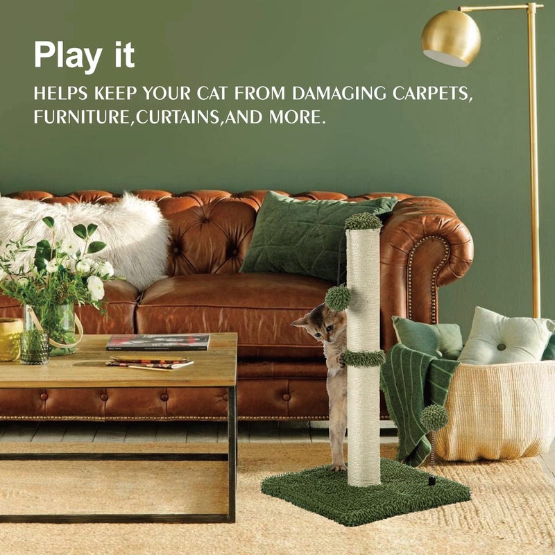 MECOOL Cat Scratching Post Premium Basics Kitten Scratcher Sisal Scratch Posts with Hanging Ball 22in for Kittens or Smaller Cats, Cactus Green - Image 3