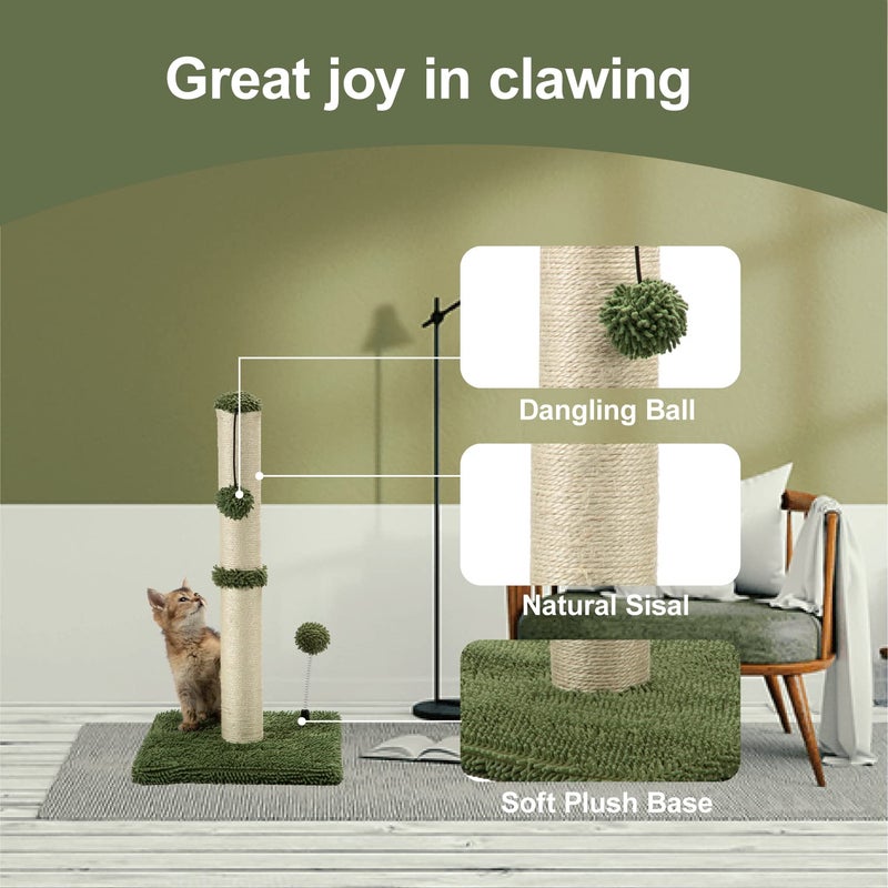 MECOOL Cat Scratching Post Premium Basics Kitten Scratcher Sisal Scratch Posts with Hanging Ball 22in for Kittens or Smaller Cats, Cactus Green - Image 2
