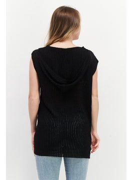 Taifun Women Hooded Sleeveless Textured Blouse, Black  - Image 3