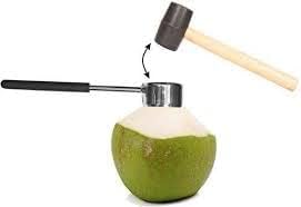 CLIXERA Coconut Opener Tools with Hammer Super Safe Easy to Open Young Coconuts Tool Food Grade Stainless Steel Coconut Opener Set Rubber Mallet with Handle - Image 3
