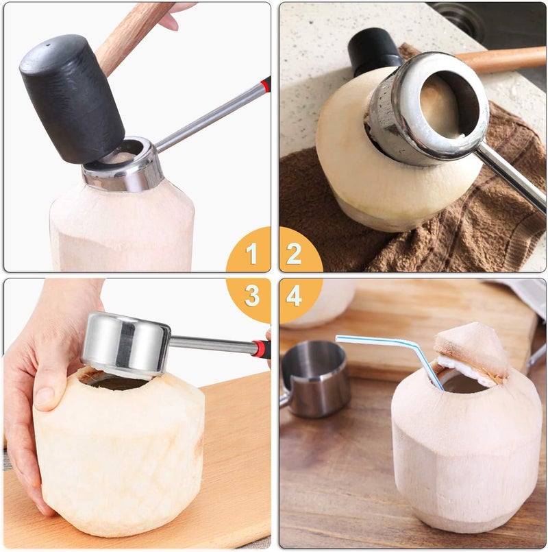 CLIXERA Coconut Opener Tools with Hammer Super Safe Easy to Open Young Coconuts Tool Food Grade Stainless Steel Coconut Opener Set Rubber Mallet with Handle - Image 5