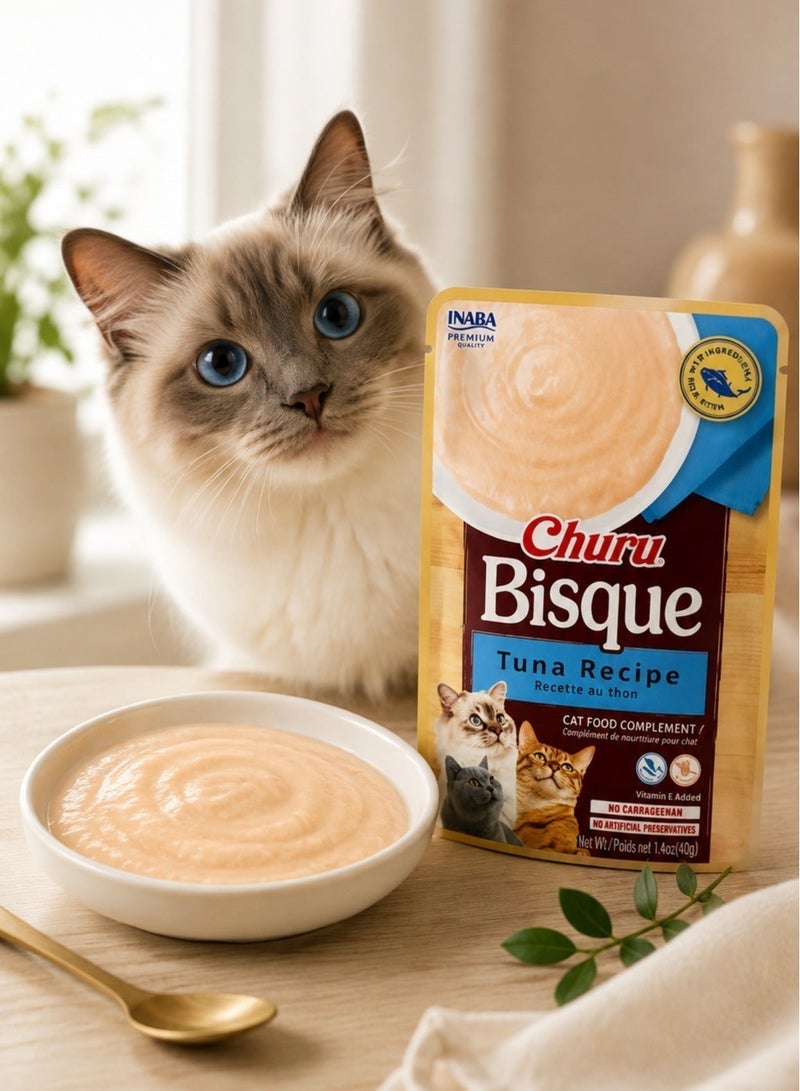 INABA Churu Bisque Tuna Recipe Creamy Cat Treat & Food Topper 40g - Grain-Free, 91% Moisture & No Carrageenan - Image 1