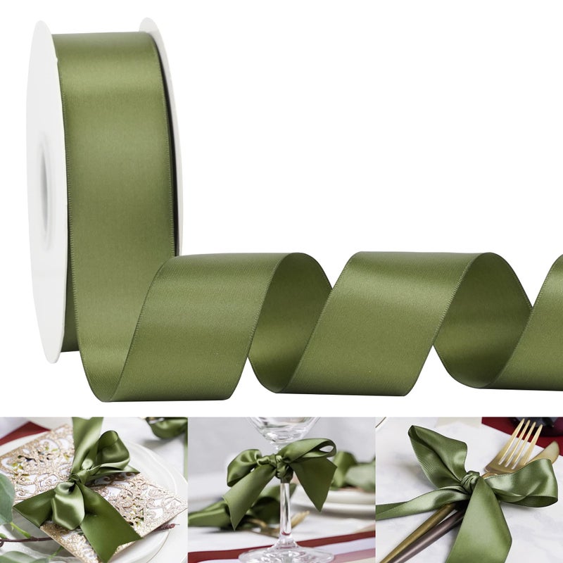 HUIHUANG 112 inch Double Face Satin Ribbon Polyester Moss Green Ribbon 50 Yards Per Roll for Gift Wrapping Bows Making Floral Bouquet Wedding Invitations Decor Party Favor and Craft Supplies