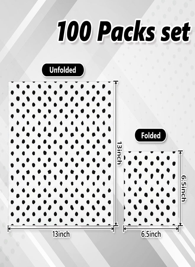 Whaline 100Pcs Black and White Napkins Black Dots Paper Napkin 3ply Polka Dots Disposable Luncheon Napkin Dessert Dinner Hand Napkin for Wedding Baby Shower Birthday Party Decorations, 6.5 x 6.5 Inch - Image 2