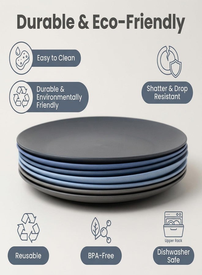 WEXINHAO 10 inch Wheat Straw Plate, Unbreakable Flat Dinner Plates Set of 8, BPA Free Dishwasher & Microwave Safe Reusable Salad, Camping for Kids Kitchen (Grey Stone) - Image 2