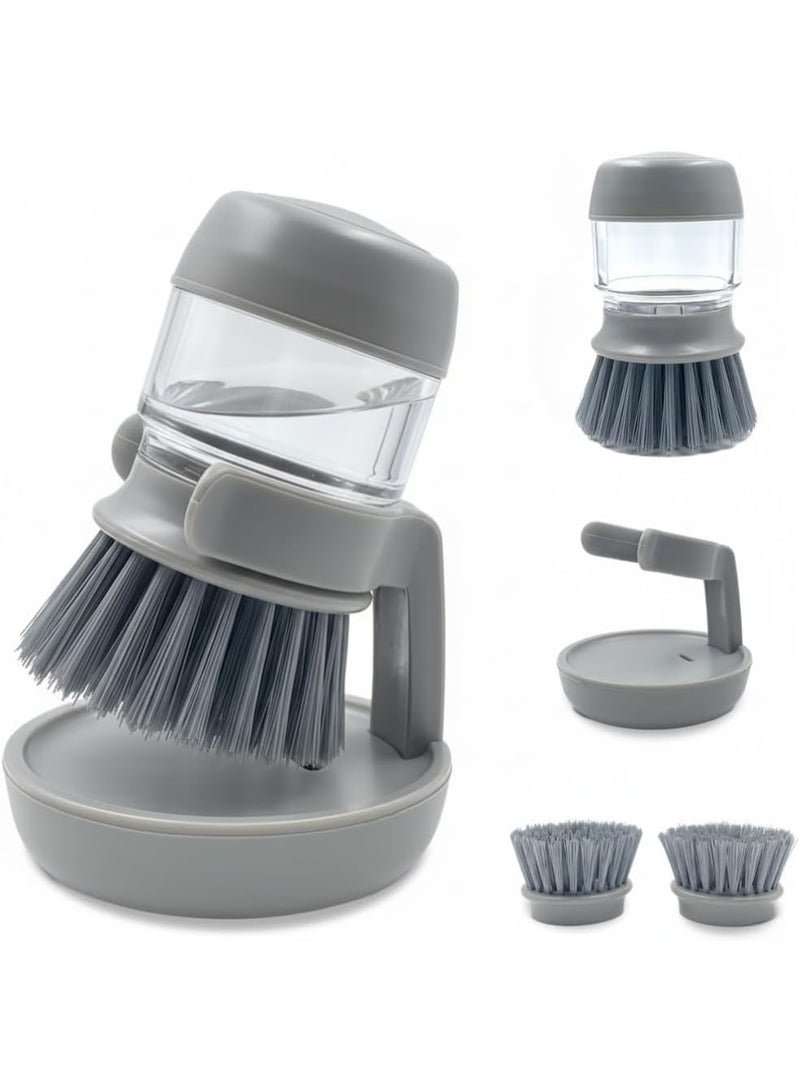 MARKQ موزع صابون مع فرشاة أطباق، فرشاة تنظيف متعددة الاستخدامات للمطبخ للأطباق، الأواني والمقالي، حجم مدمج، رمادي - Image 1