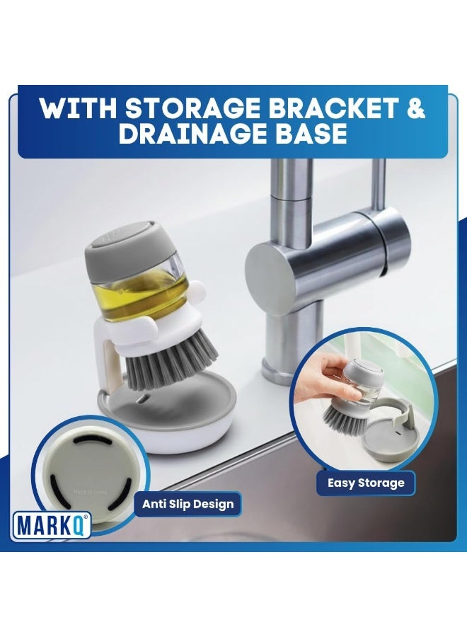 MARKQ موزع صابون مع فرشاة أطباق، فرشاة تنظيف متعددة الاستخدامات للمطبخ للأطباق، الأواني والمقالي، حجم مدمج، رمادي - Image 5