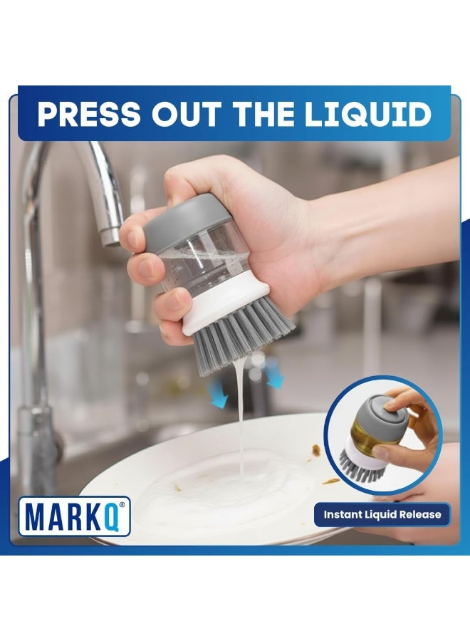MARKQ موزع صابون مع فرشاة أطباق، فرشاة تنظيف متعددة الاستخدامات للمطبخ للأطباق، الأواني والمقالي، حجم مدمج، رمادي - Image 4